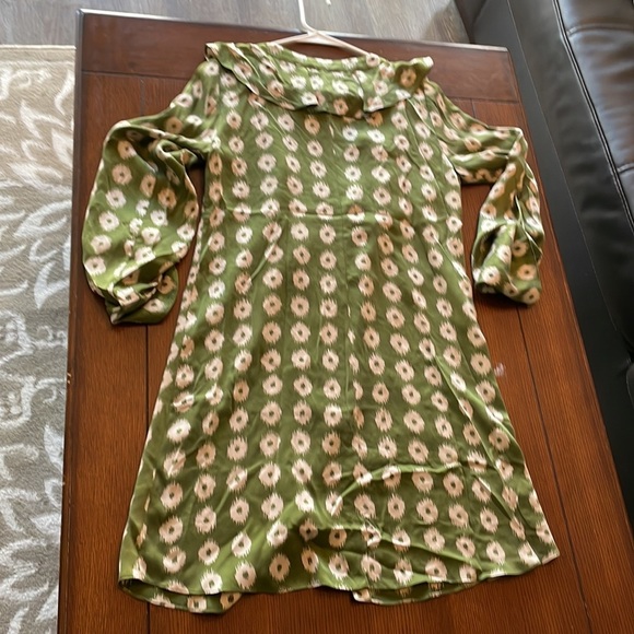 81 POPPIES Shirt Dress Silk. Green Mini Dress size 6? - Picture 3 of 7